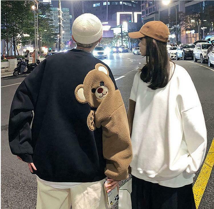 Weirdcore Bear Sleeve Sweatshirt - Vintage Graphic Aesthetic Sweatshirt for Y2K Style