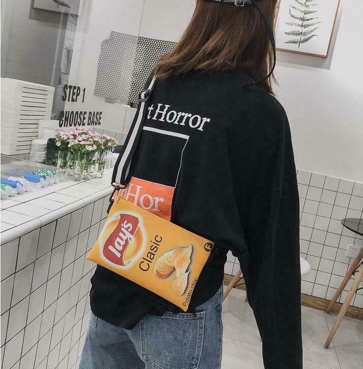 Weirdcore Lays Chips Crossbody Bag - Trendy Y2K Aesthetic with Fun Snack Design