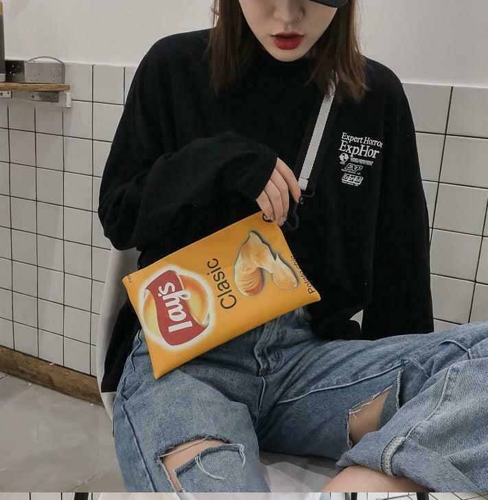 Weirdcore Lays Chips Crossbody Bag - Trendy Y2K Aesthetic with Fun Snack Design