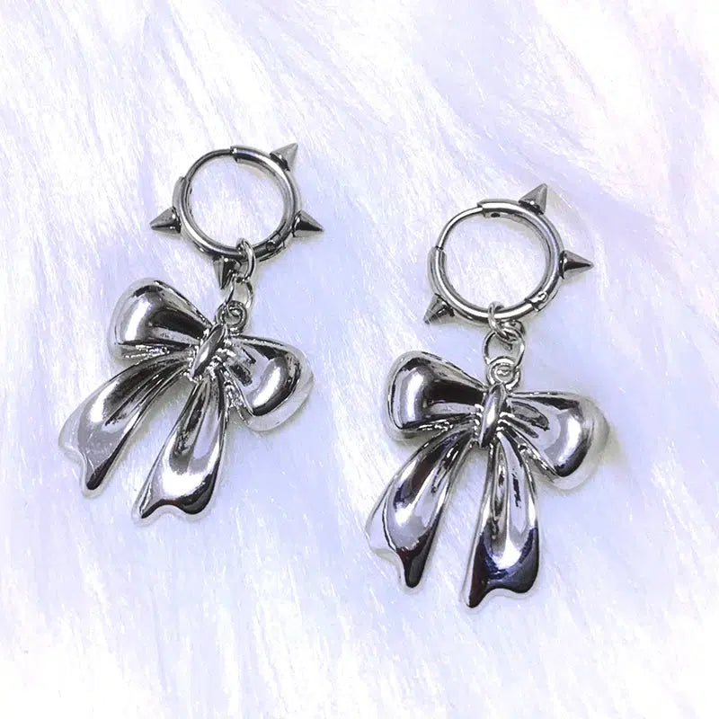 Y2K Bow Spiked Hoop Earrings - Trendy Bow Earrings for Stylish Coquette Looks