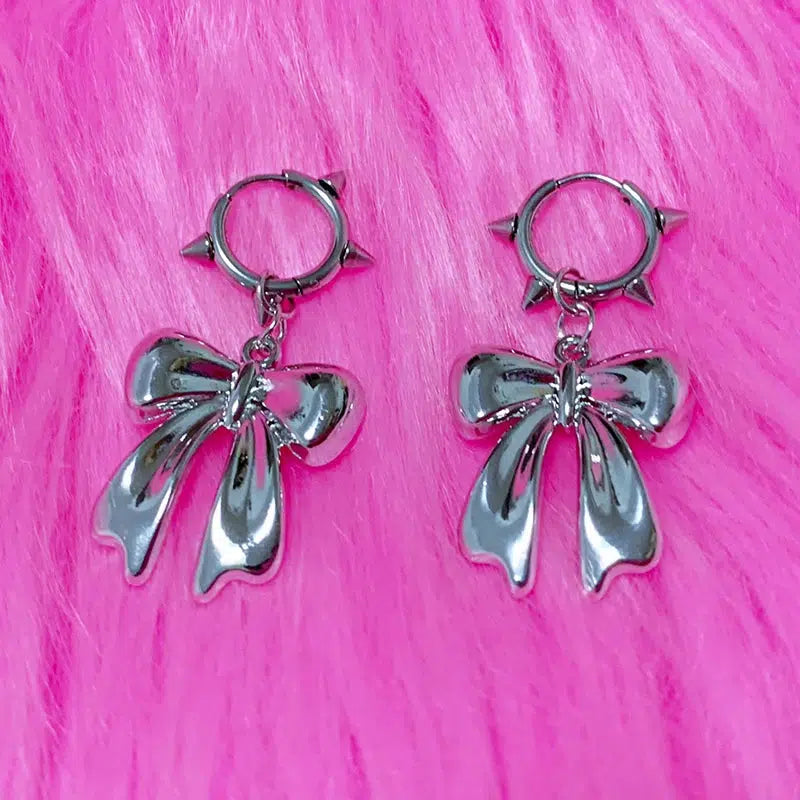 Y2K Bow Spiked Hoop Earrings - Trendy Bow Earrings for Stylish Coquette Looks