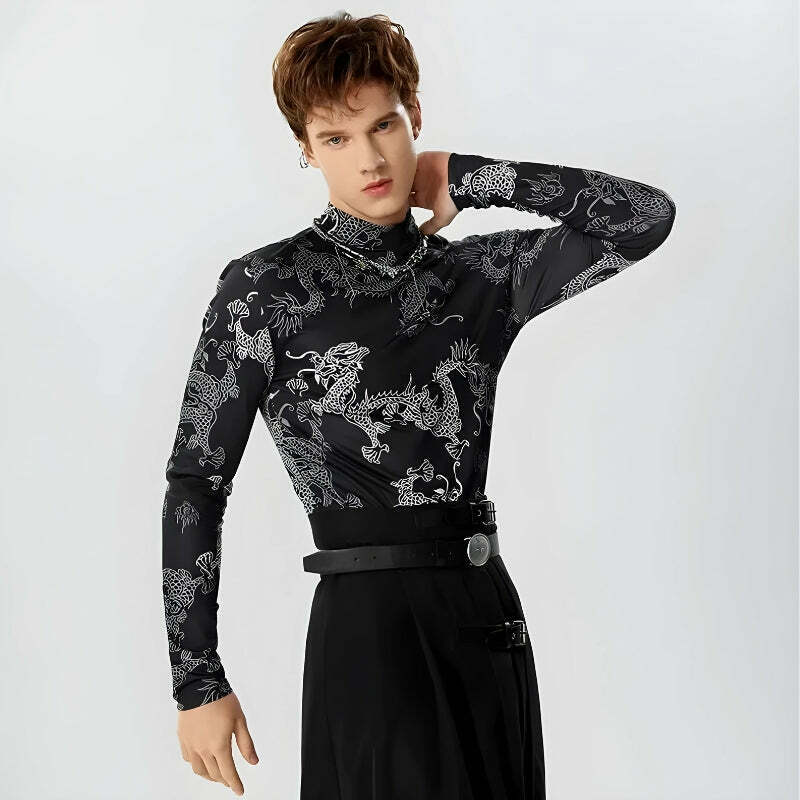 Y2K Dragon High Neck Crop Top with Bow Tie Detail - Trendy Fairy Style for Fashion Lovers