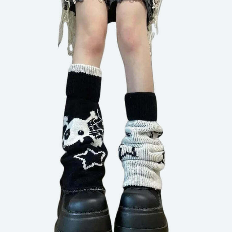 Y2K Grunge Reversible Leg Warmers - Stylish Strawberry & Faux Fur Options for Trendy Outfits