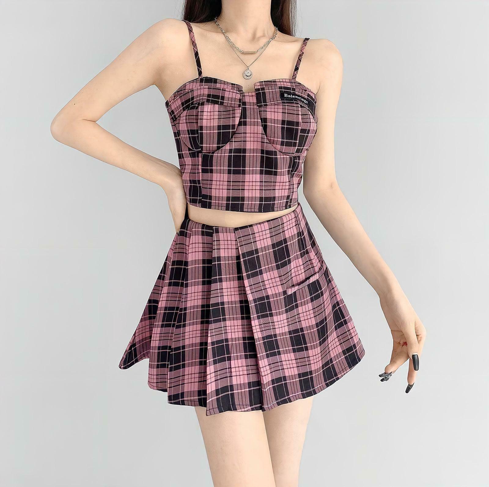 Y2K-Inspired Barbie Mini Skirt & Crop Top Two-Piece Set for Trendy Fashion Lovers