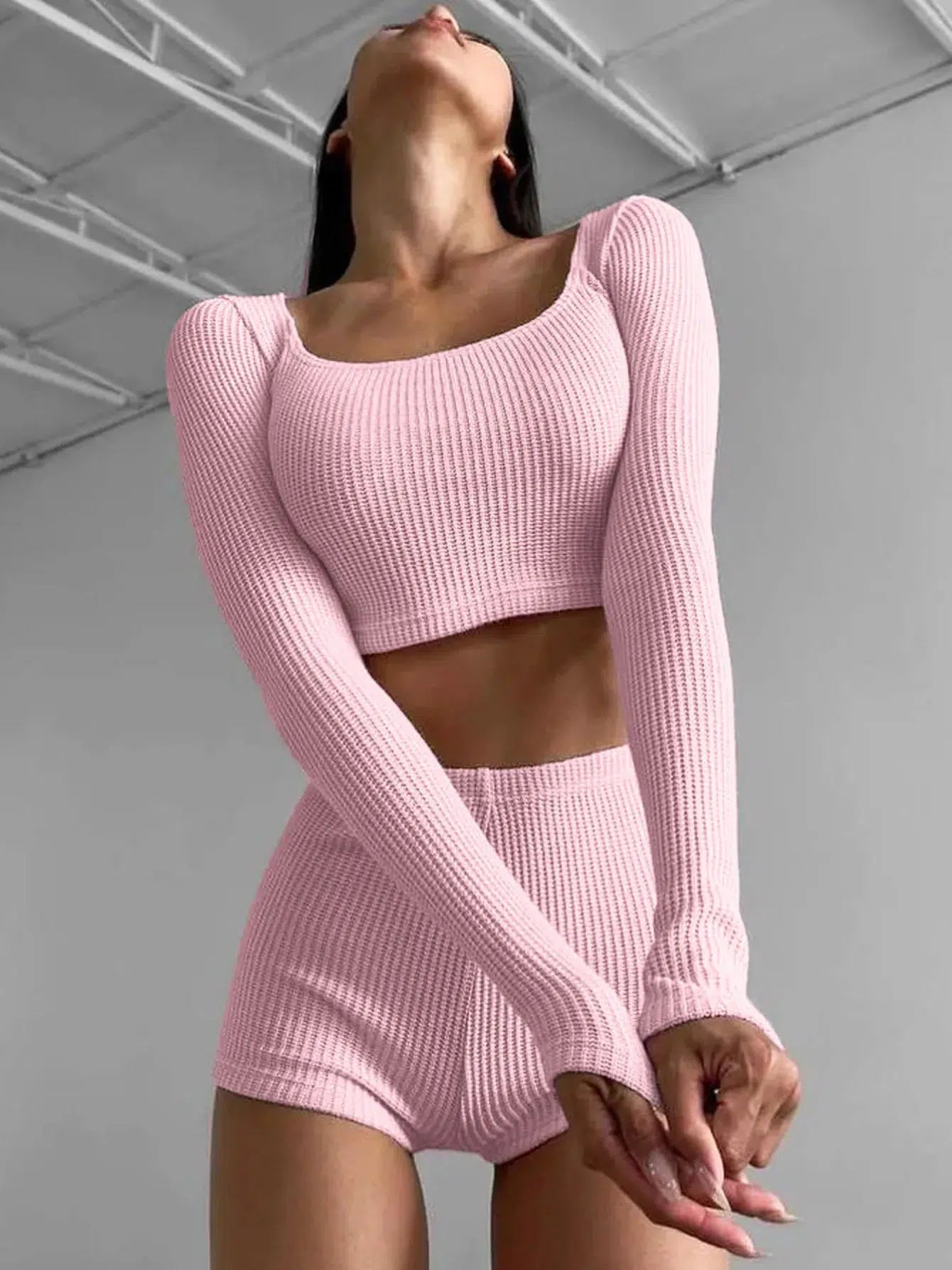 Y2K-Inspired Knitted Crop Top & Shorts Two-Piece Set for Trendy Summer Style