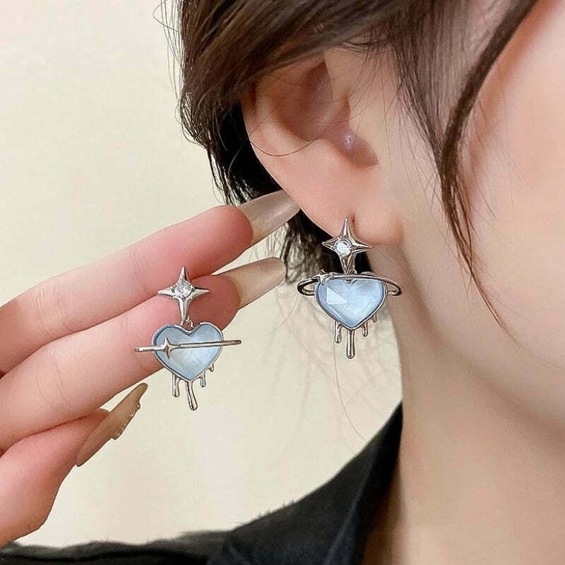 Y2K Melting Heart Earrings - Trendy Cyberpunk Style with Charming Heart Design