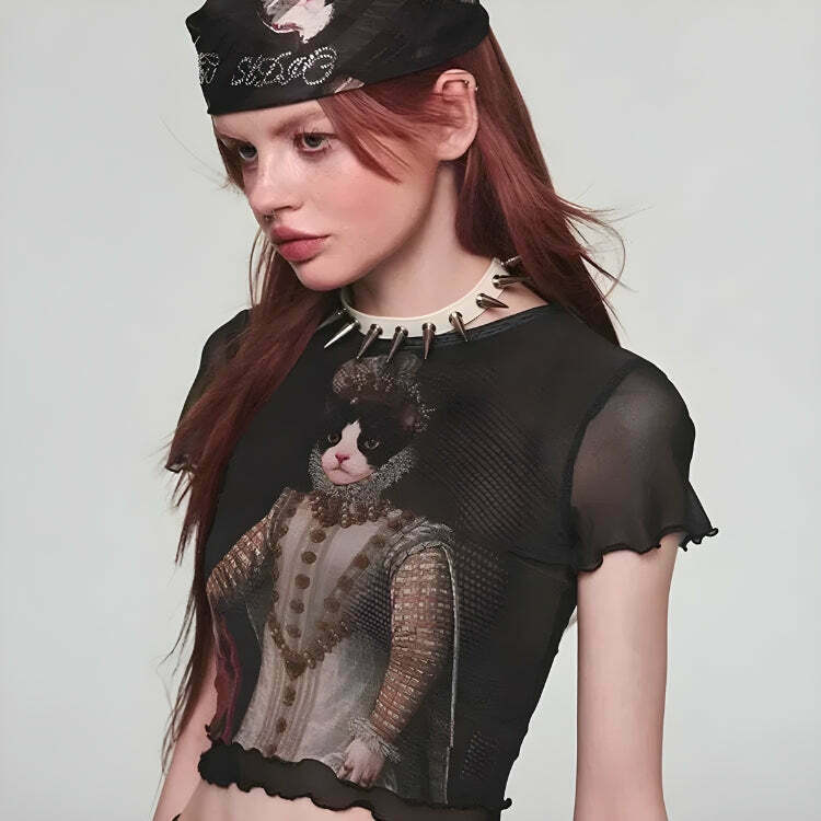 Y2K Princess Cat Crop Top - Trendy Denim Tube Top with Bow Tie for Stylish Cat Lovers