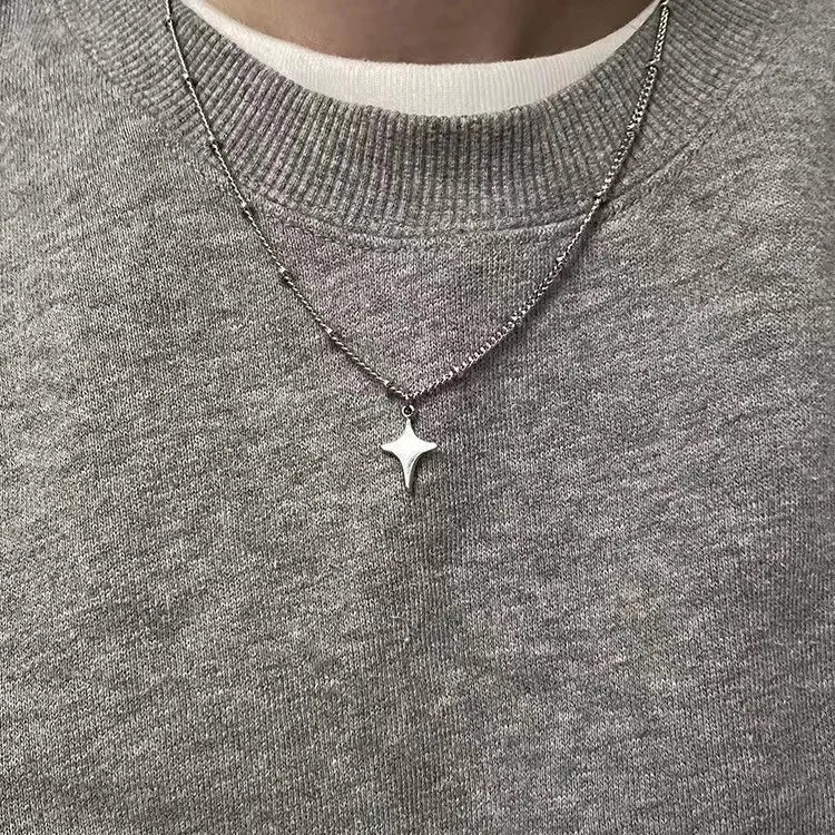 Y2K Star Silver Necklace - Dazzling Star Pendant for Trendy Aesthetic Fashion Lovers