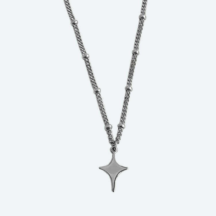 Y2K Star Silver Necklace - Dazzling Star Pendant for Trendy Aesthetic Fashion Lovers