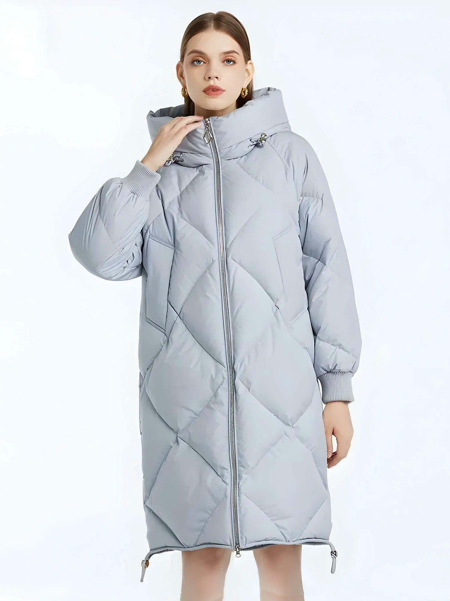 Y2K Style Hooded Zip-Up Long Puffer Coat in Rainbow Print - Trendy Streetwear Jacket