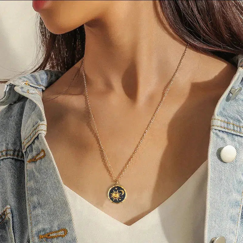 Y2K Sun Moon Charm Necklace with Bow Choker, Perfect for Trendy Fashion Lovers