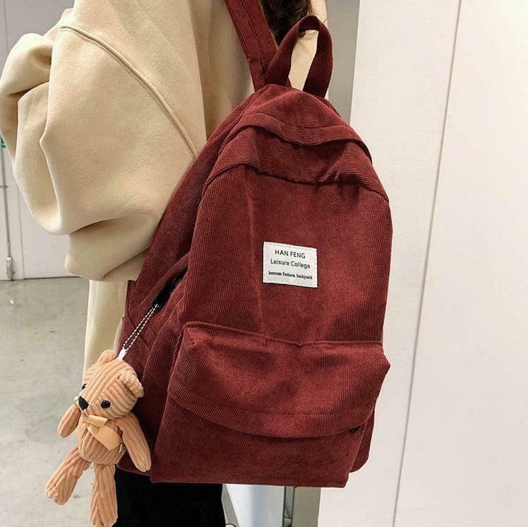 Y2K Teddy Bear Corduroy School Backpack - Cute & Stylish Small Sport Bag for Trendsetters