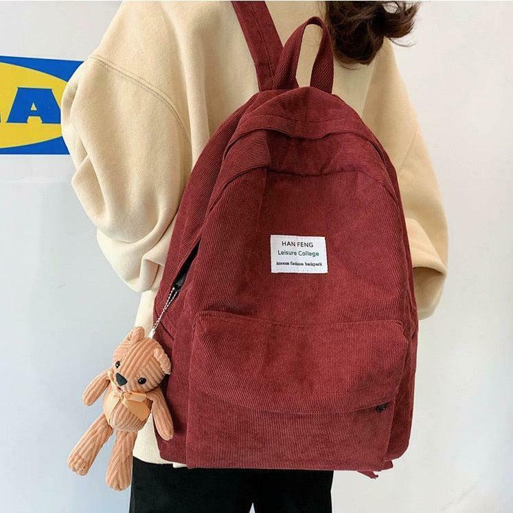 Y2K Teddy Bear Corduroy School Backpack - Cute & Stylish Small Sport Bag for Trendsetters